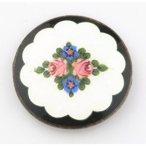 Vtg Sterling Silver Thorleif Johnsen Norwegian Hand-Painted Enamel Flower Brooch